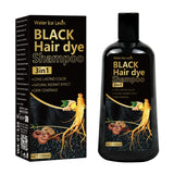 Black Hair Dye Shampoo 3in1 with Ginger & Biotin - Long Lasting Color & Gray Coverage for Vibrant Hair