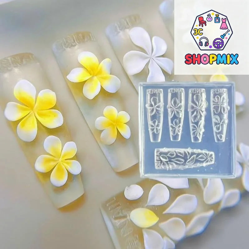 3D Silicone Flower Nail Art Carving Mold Acrylic Hibiscus Floral Five-Petal Blossom DIY Nail Art Decoration Transparent Template