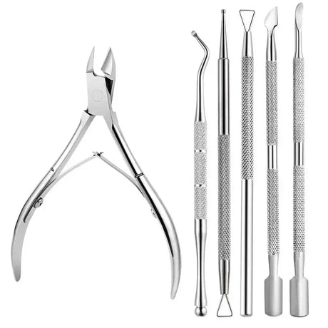 1/3/5/6Pcs Nail Professional Stainless Steel Nail Cutter Scissor Nippers Cuticle Pusher Remover Nail Care Manicure Tools Kits