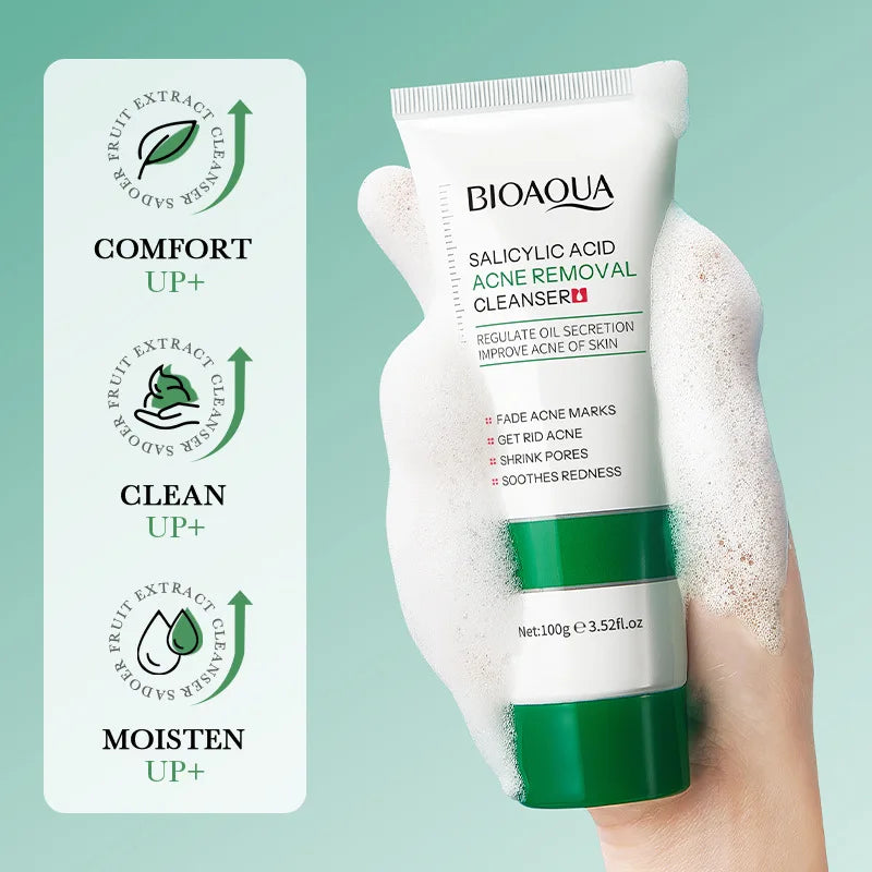 BIOAOUA Salicylic Acid Facial Cleanser Acne Treatment Moisturizing Oil Control Skincare Face Wash Foam Face Cleanser Skin Care