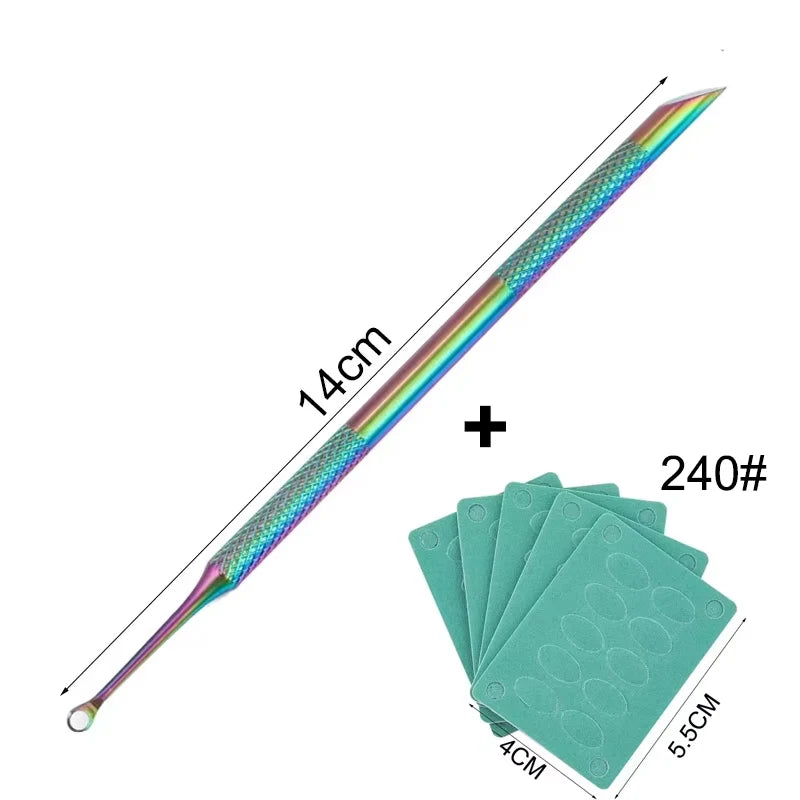 Nail Circle Beveled Head Stainless Steel Cuticle Pusher Nail Art Sanding Tablet Manicure Sticks Tool for Salon Nails Accessories