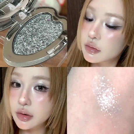Pearlescent Lavender Eyeshadow Palette Facial Blusher Highlighter Brightening Glitter Heart-shaped Eye Shadow Makeup Cosmetics