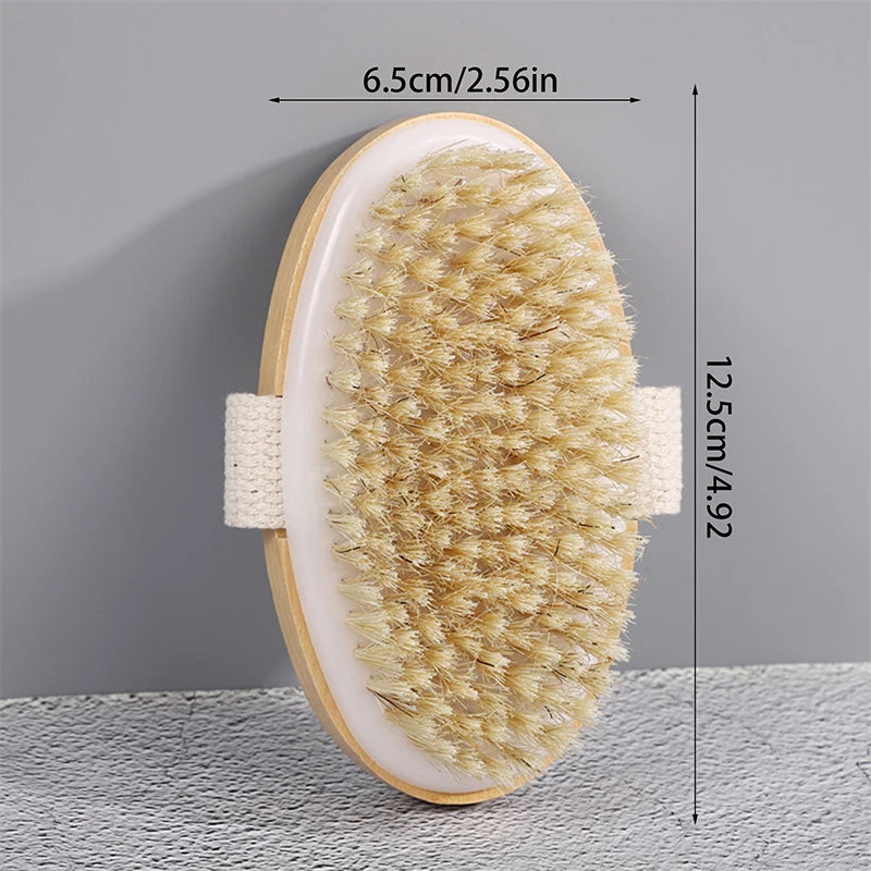 Wet Dry Skin Body Brush Natural Pig Bristles Dry Skin Exfoliating Body Massage Cleaning SPA Tool For Cellulite Lymphatic Drainag