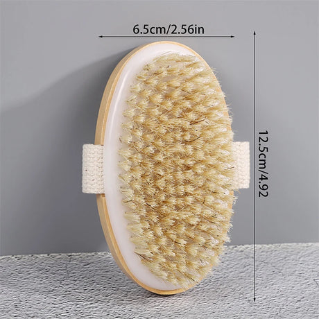 Wet Dry Skin Body Brush Natural Pig Bristles Dry Skin Exfoliating Body Massage Cleaning SPA Tool For Cellulite Lymphatic Drainag