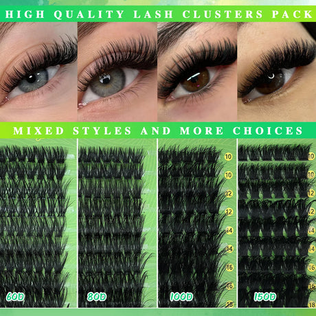 600pcs DIY Eyelash Clusters Kit - 60D 80D 100D 150D, 10-18mm Length Mix | Thick Natural Reusable False Lashes for Doll