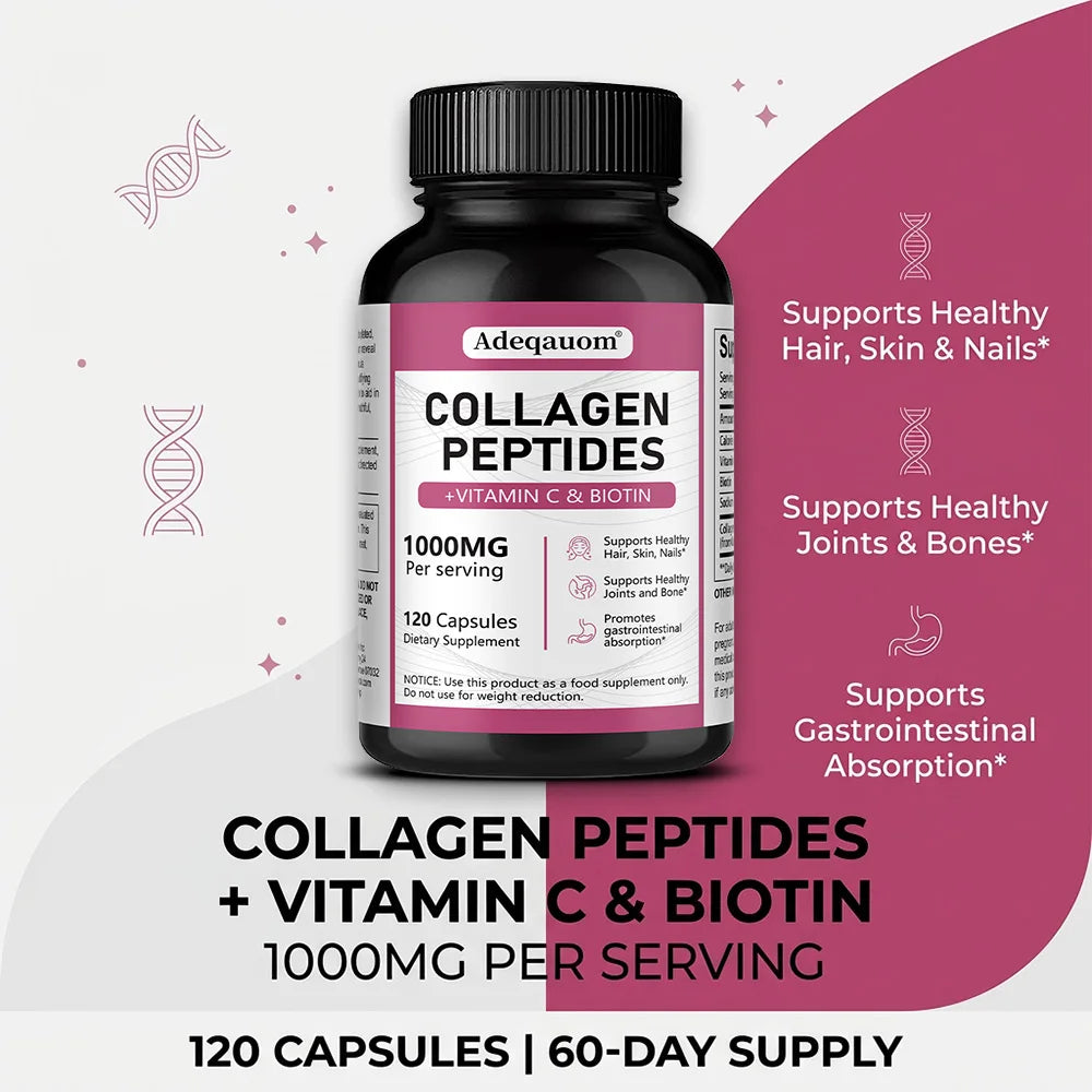 Multi Collagen Peptides Capsules with Vitamin C, Biotin, Support Skin Hair Nail Joint Bone Digestion & Intestinal Wellness