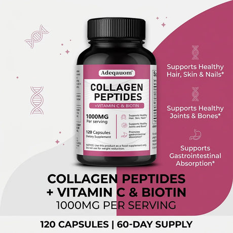 Multi Collagen Peptides Capsules with Vitamin C, Biotin, Support Skin Hair Nail Joint Bone Digestion & Intestinal Wellness