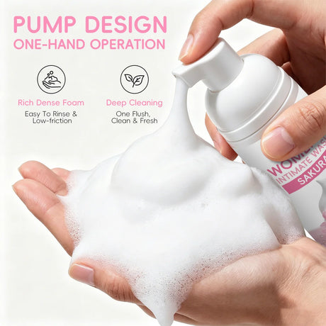 WOMEN'S INTIMATE WASH SAKURA，Deeply cleanses with rich foam, gently cares for skin, controls odor, and cleanses intimate areas.