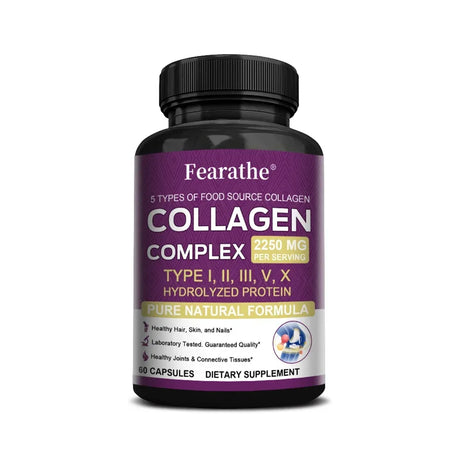 Multi Collagen Complex Capsules, 5-Type Collagen Peptides, Support Skin Hair Nail Joint Bone Nutrition Immune & Digestive Health