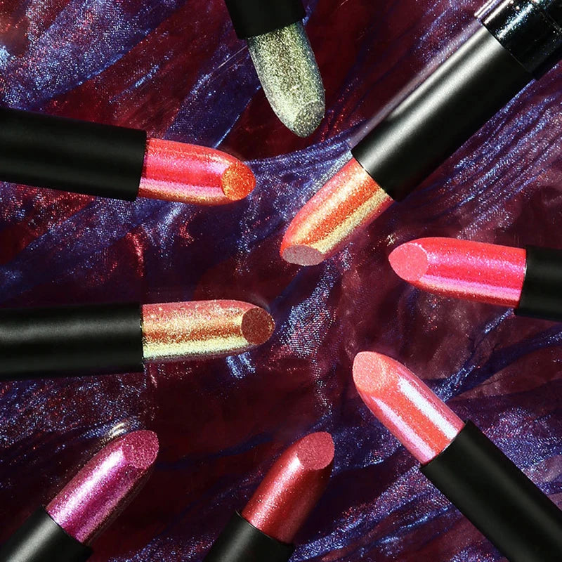 15Colors Metallic Glitter Lipstick Waterproof Lasting Diamond Pearlescent Metallic Lipstick Blue Lip Gloss Women Makeup Cosmetic