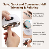 2 in 1 Multi-functional Electric Nail Clipper 3-Speed Nail Polishing Auto Nail Trimmer Scissor File with Light for Kids Adult