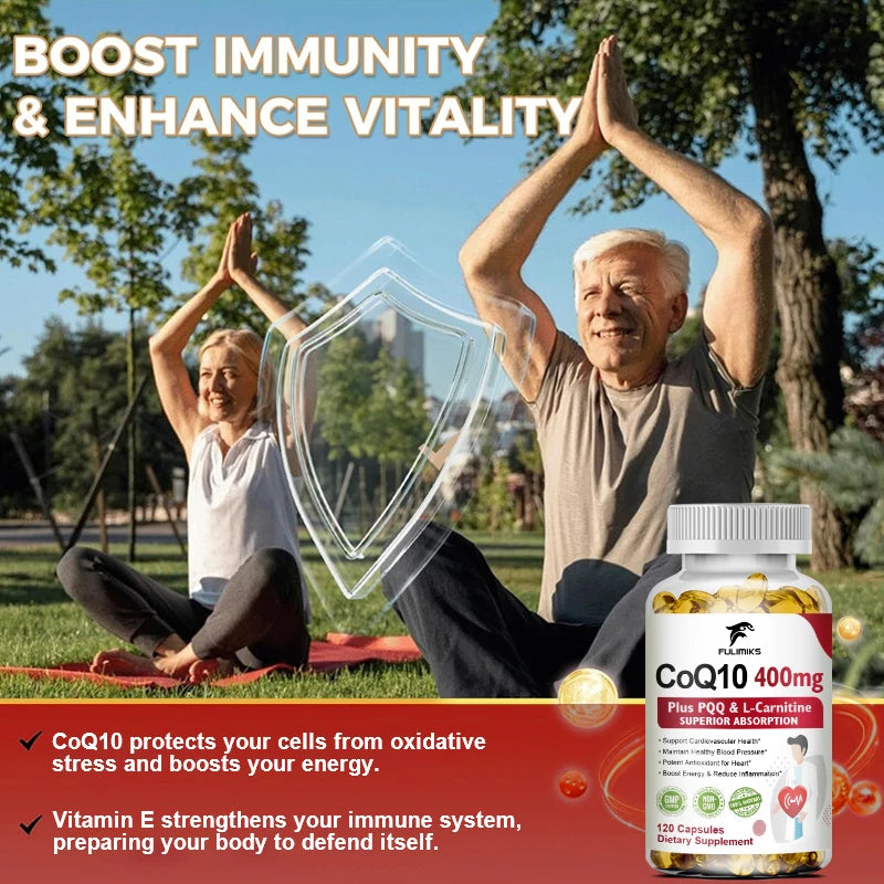 CoQ10 Ubiquinone 400mg Supplement, with L-Carnitine & PQQ, Supports Heart Health, Energy Metabolism, Antioxidant & Vitality