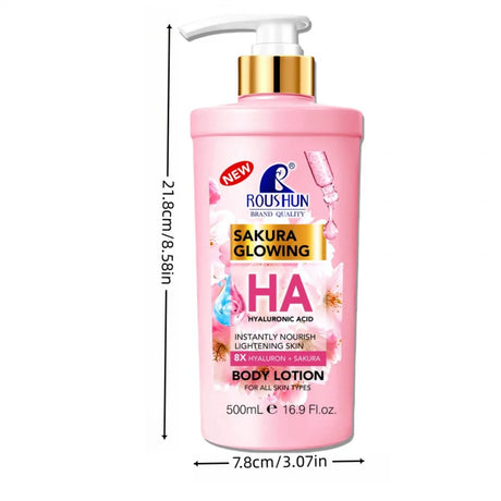 500ml ROU SHUN HYALURON ACID+SAKURA Body Lotion Large Capacity Hyaluronic Acid+Sakura Body Lotion Moisturizing Body Lotion Long-