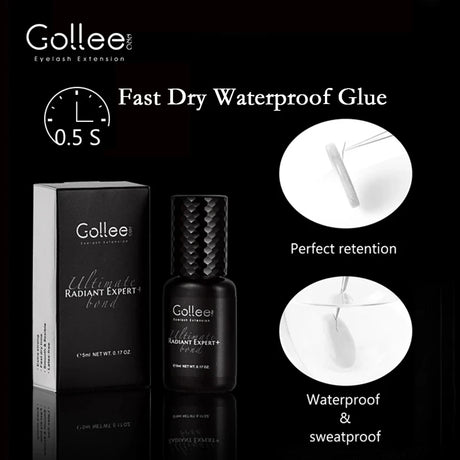 Gollee 0.5s Fast Dry Lash Adhesive Long Lasting 6-8 Weeks Eyelashes Glue for Eyelash Extensions No Irritation Glue Makeup Tools