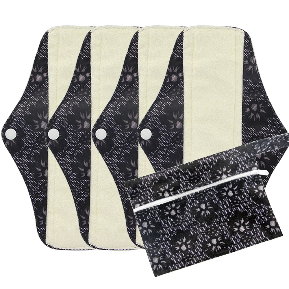5pcs Set 4pcs Bamboo Reusable Sanitary Pads Washable Absorbent Cloth Menstrual Pads+1pc Bonus Free Mini Wet Bag