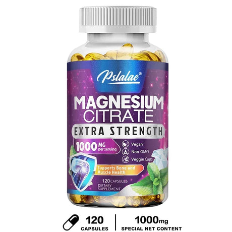 Magnesium Citrate Capsules 1000 Mg - Maximum Absorption for Muscle, Nerve, Bone and Heart Health Gluten Free, Non-GMO