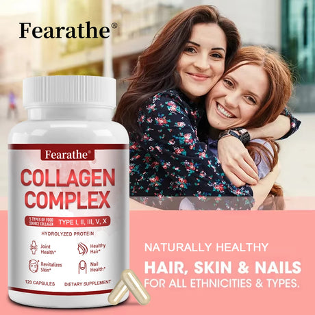 Multi-Type Collagen Complex Capsules, Natural Collagen Peptides Supplement, Support Skin Radiance, Hair, Nail & Joint Health