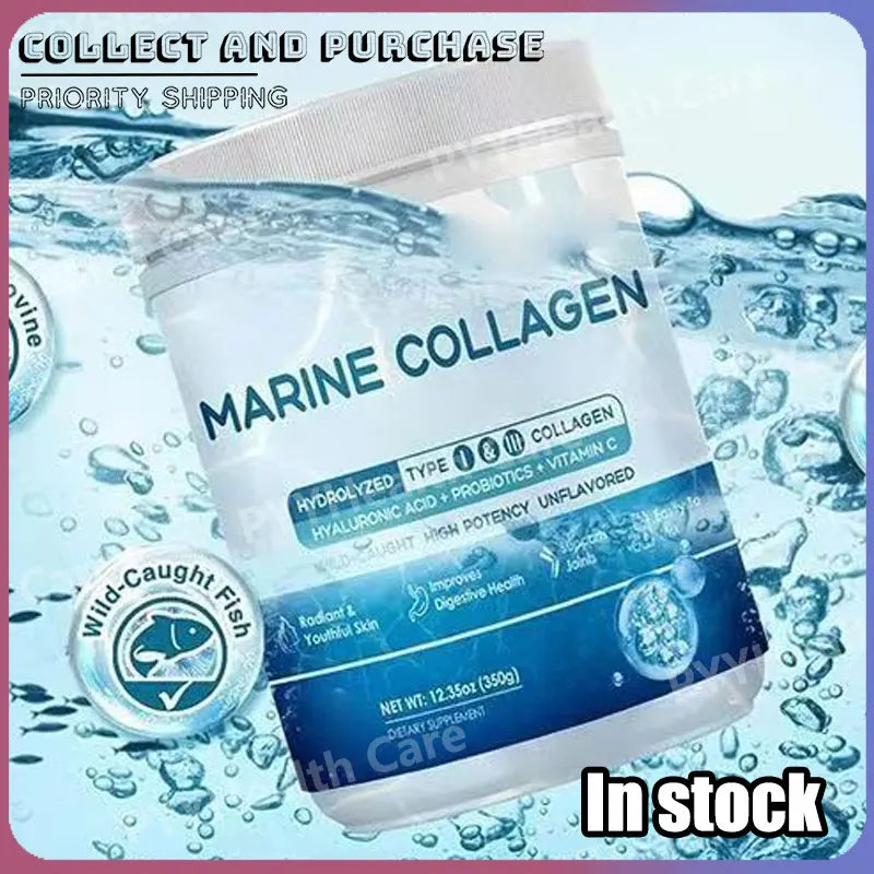 Marine Collagen Peptides Powder - Type I III Collagen with Probiotics, Vitamin C & Hyaluronic- Unflavored - 12.35oz/35 Servings