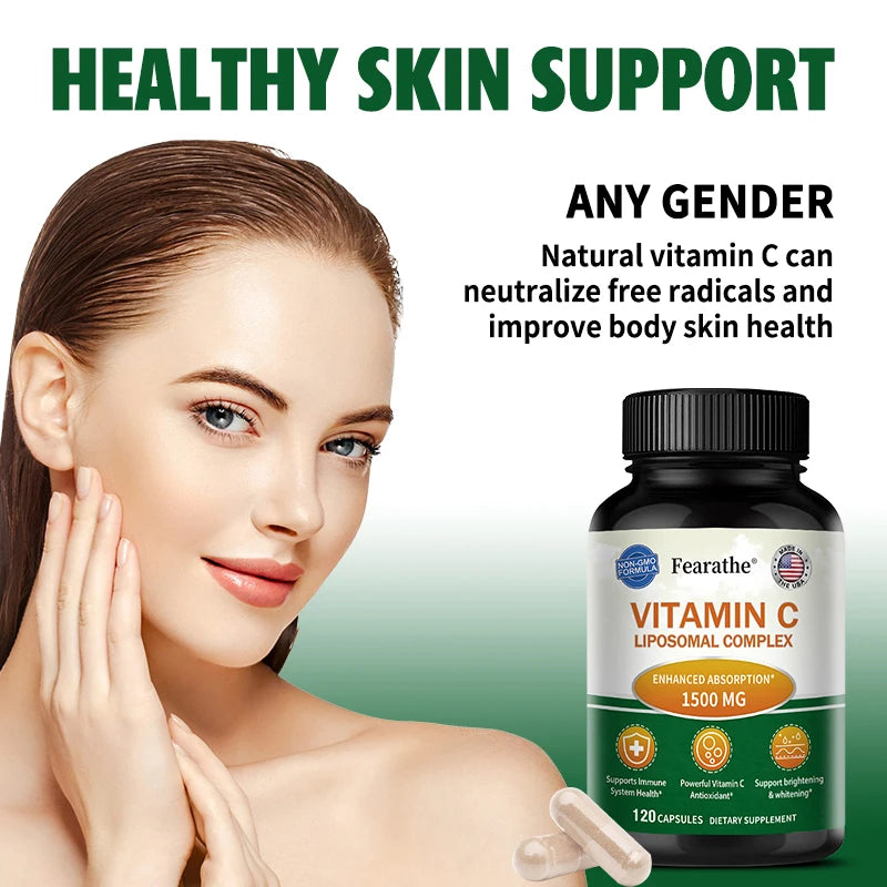Liposomal Vitamin C Capsules - Powerful Antioxidant, Promotes Collagen Production, Skin Glow, Supports Heart, Immune Health