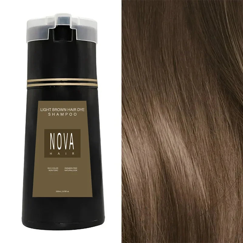 200ml Nova Hair Dye Shampoo 3-in-1 Hair Coloring Shampoo Instant Dye Shampoo Men Women Natural Fast White Hair Dyed Black Hair