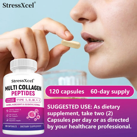 Multi Collagen Peptides Capsules, Type I II III V X, Biotin, Anti-Aging Skin, Hair, Nails, Joints, Gut & Immunity Support