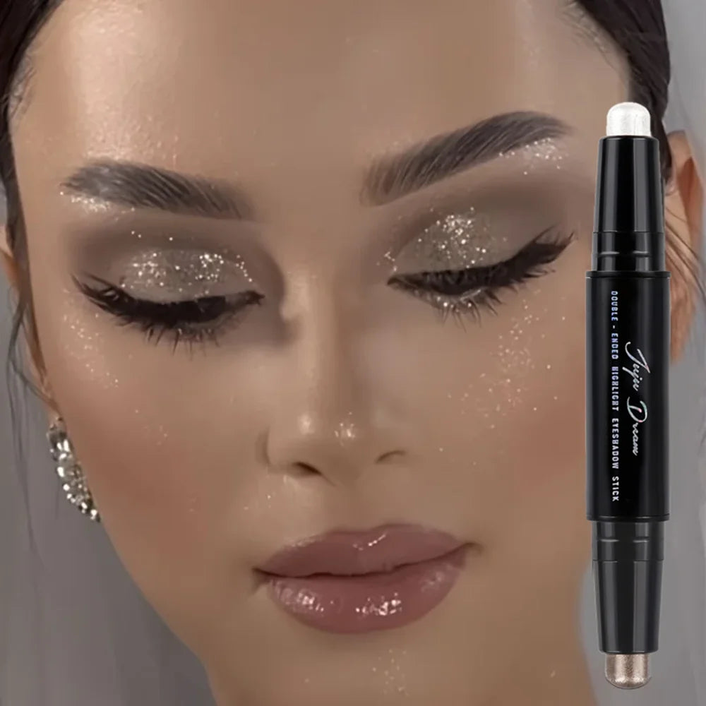 Dual-Ended Eyeshadow Stick,  Matte & Shimmer, Waterproof Long-Lasting 3-Color Creamy Pencil, Smoky & Natural, Xmas Winter