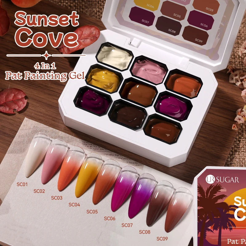 UR SUGAR 9 Colors Gradient Painting Gel Nail Art Gradient Color DIY Design Gel 4 In 1 Used For Gradient Nail Stamping Pattern
