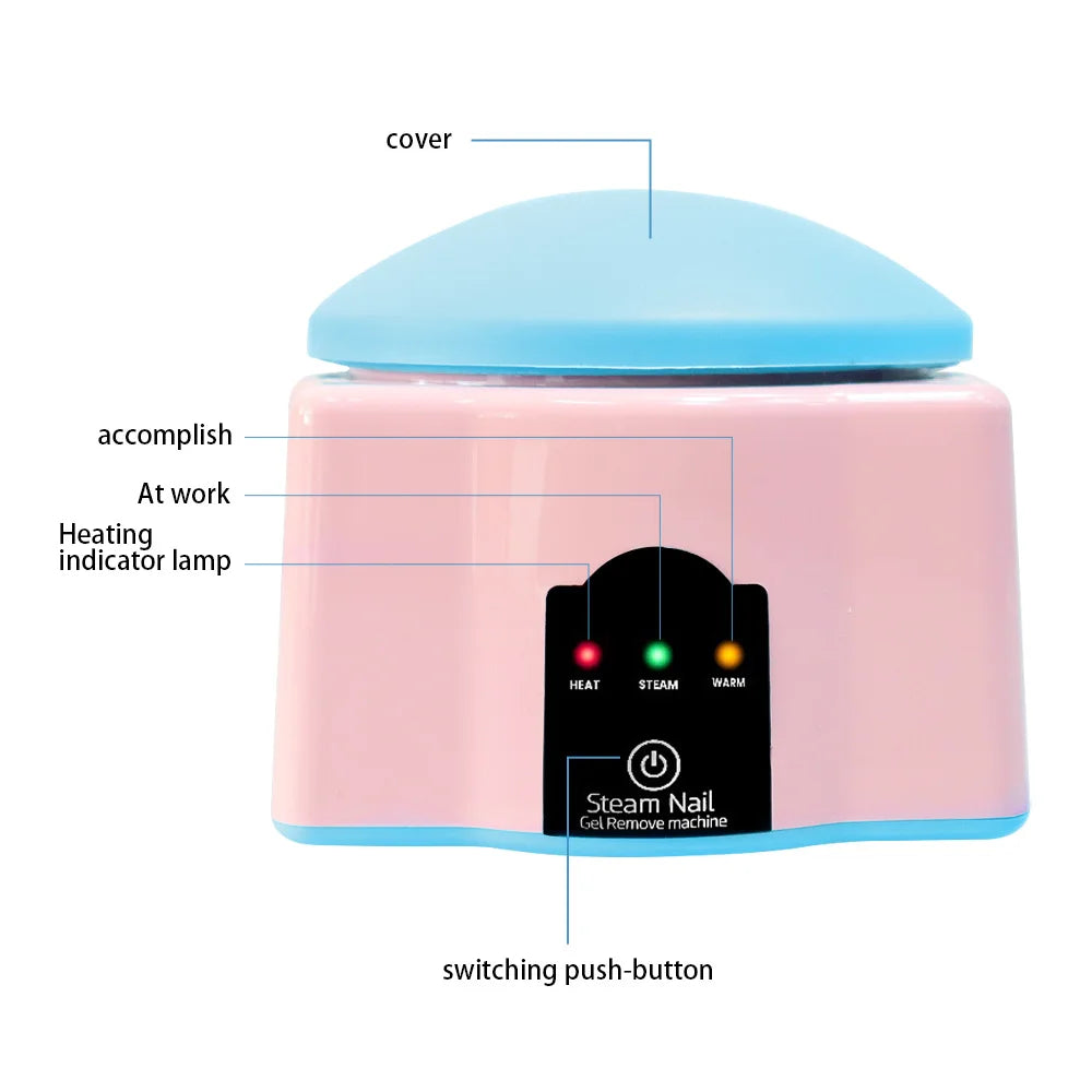 110V-220V Upgraded Steam Nail Polish Remover Machine Steamer with Color Cuticle Pusher Spoon Tools for Nail Gel Polish Removal