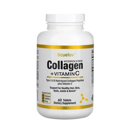 Hydrolyzed Collagen Peptides + Vitamin C, Types I & III Support Healthy Hair, Skin, Nails, Joints & Bones Boosts Immunity