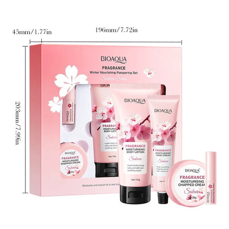 4pcs/set BIOAQUA Sakura Skin Care Sets Moisturizing Cream for Body Hand Cream Lip Balm Body Lotion Anti-Aging Skin Care Kit