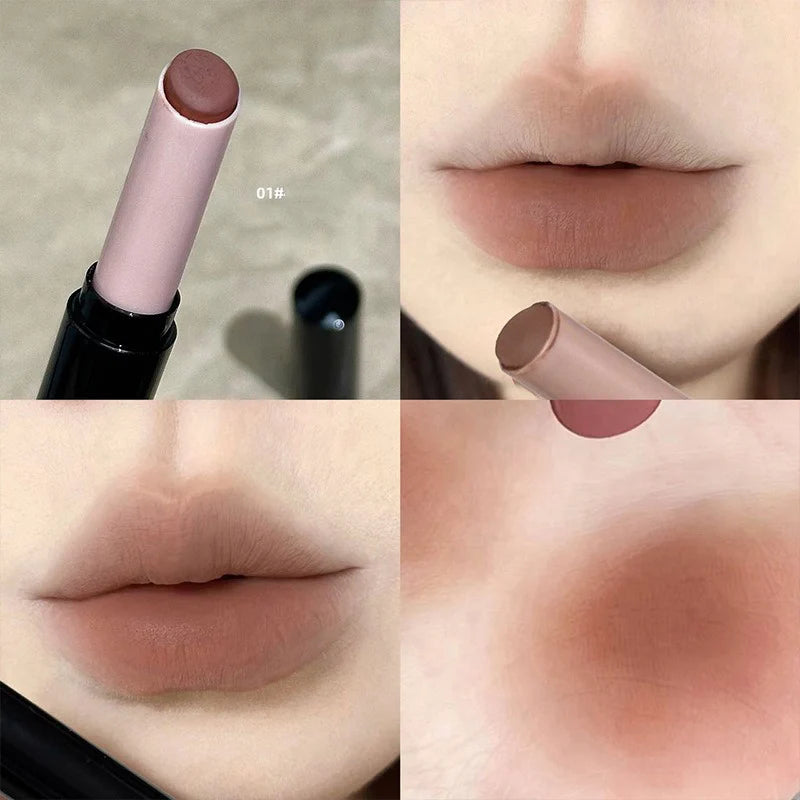 1Pc Matte Red Brown Lipstick Waterproof Matte Shimmer Lipstick Nude Lip Gloss Natural Rouge Balm Long-lasting Makeup Stick