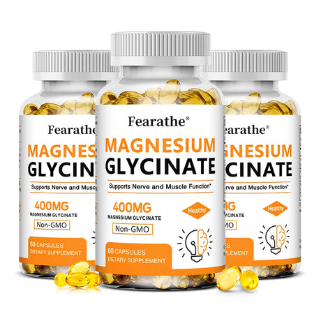 Magnesium Glycinate 400mg Capsules, Support Muscle, Bone, Heart, Nerve, Sleep Quality & Immune System Health, Non-GMO