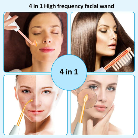 4-in-1 Portable Handheld Electric Neon Wand for Face Skin Beauty High Frequency Facial Therapy Tool for Acne Treatment