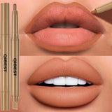 Double Head Black Lip Liner&Brush Pen Mist Matte Velvet Contour Tint Lipstick Pencil Long Lasting Nude Brown Natural Lip Makeup