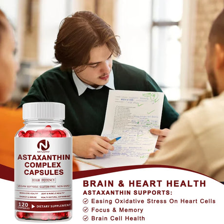 Astaxanthin Complex Capsules 12mg for Brain, Heart, Joint Bone, Eye, Skin, Immune System Health