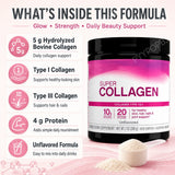 Super Collagen Powder Type 1 & 3 Hydrolyzed Bovine Collagen Supports Healthy Looking Skin Hair Nails Unflavored 20 Servings