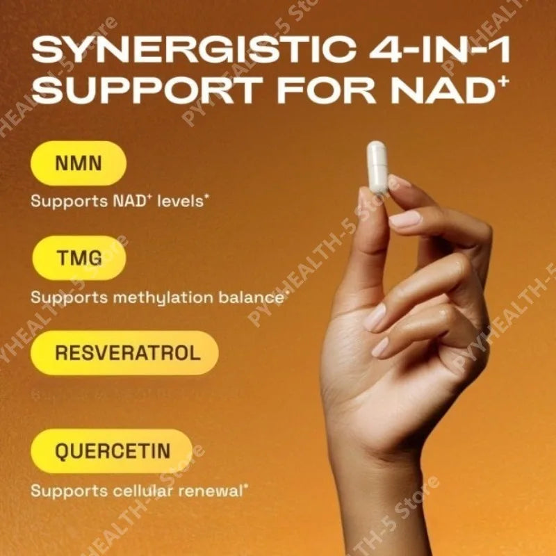 NMN NAD+ Support Capsules 1000mg with TMG & Quercetin Energy Support Wellness Supplement 60 Capsules