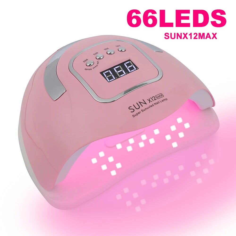 SUNX12 Max Nail Lamp Pink Nail Dryer For Manicure 66 Leds UV Light Quick Cure Autosense Nail Lamps With Base