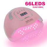 SUNX12 Max Nail Lamp Pink Nail Dryer For Manicure 66 Leds UV Light Quick Cure Autosense Nail Lamps With Base