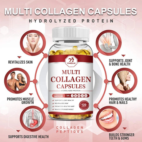 YIMIDUK Multi Collagen Peptides 1500mg Capsules, Supports Skin, Hair, Nails, Joint & Bone Health, Digestion & Daily Vitality