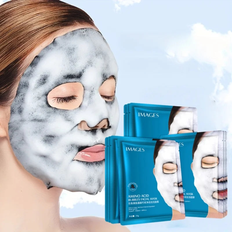 1 Box Contains 4 Pieces, Bamboo Charcoal Bubble Cleansing Mask - Hypoallergenic, Plant-Based Fiber, Deep Moisturizing and Purifying Mask, Suitable for All Light Beige Skin Types, Unisex, Multi-Functional Skincare Product