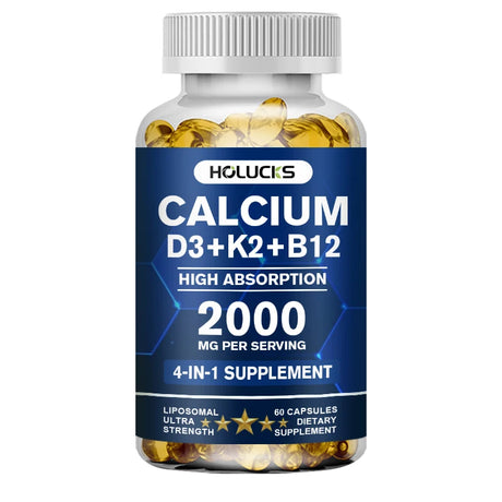 HOLUCKS Calcium D3+K2+B12 Capsules, with Calcium & Vitamin D3, Support Bone, Muscle & Heart Health