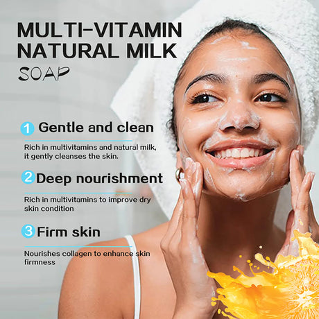 AILKE Multivitamins Natural Milk Soap, Brightening, Nourishing And Firming Skin, Gentle Cleansing, For Face, Body, 200g/7 oz