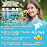 Premium Hydrolyzed Marine Collagen Supplement, with Hyaluronic Acid, Vitamin C & E, Promotes Glowing Skin, Hair & Nails Health