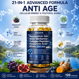 Resveratrol+NAC+NAD+Collagen Peptides+Hyaluronic Acid+Biotin Capsules, Boost Energy & Focus, Anti-Aging, Cellular Vitality