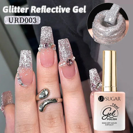 UR SUGAR 15ml Chameleon Pink Purple Reflective Gel Nail Polish Glitter Gorgeous Semi Permanent Soak Off UV Gel For Nail Art