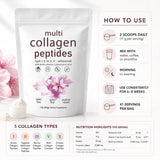 Multi Collagen Peptides Powder 454g Unflavored Collagen Blend with Vitamin C Biotin Hyaluronic Acid Skin Hair Nails Support