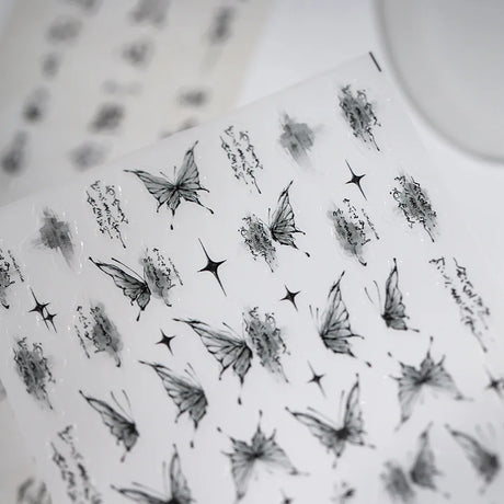 3D Embossed Butterfly Nail Art Stickers Decals Self-Adhesive Nail stickers 5D Black Butterfly Nail Supplies