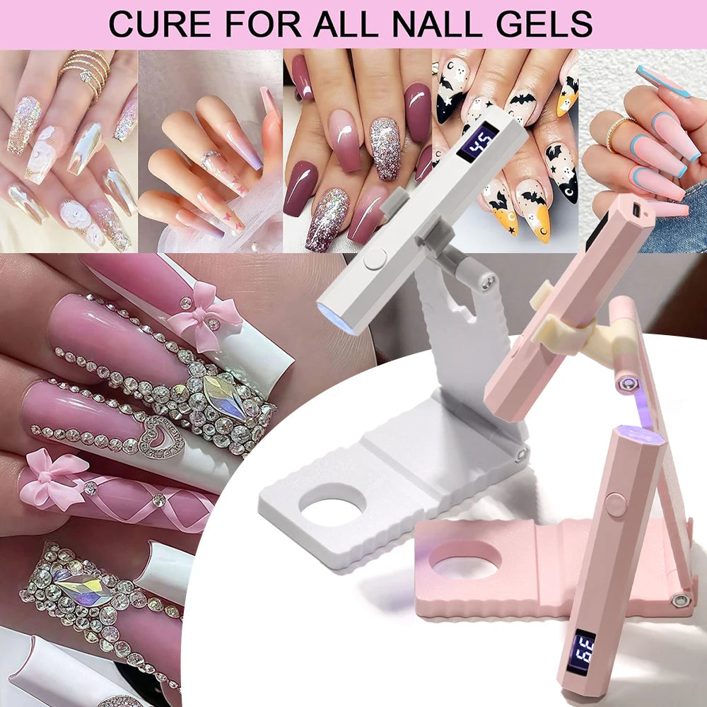 LULAA Cordless Nail Lamp with Stand Handheld UV Light with LCD Display for Gel Nails Rechargeable USB Nail Dryer for Fast Curing