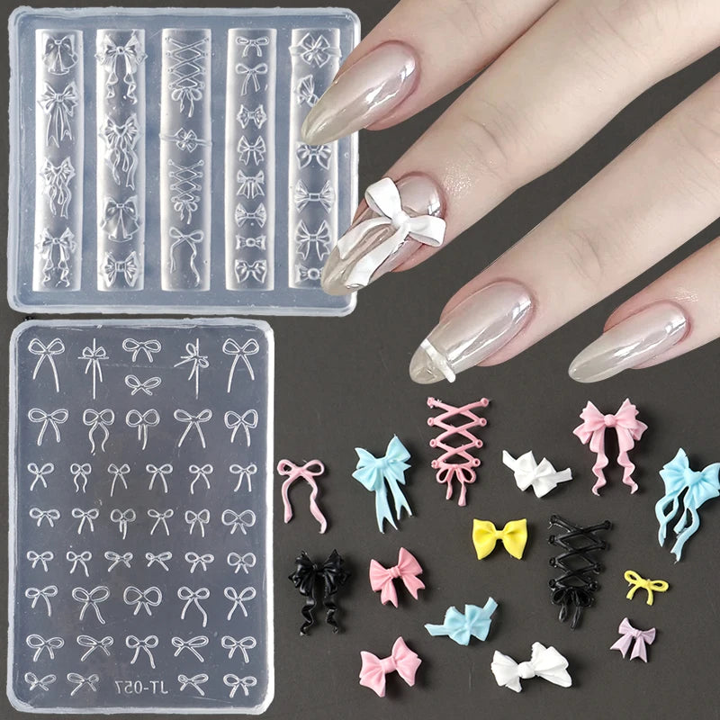 Elegant Bow Silicone Nail Art Molds Cute Bowknot Ribbon 3D Carving Template Gel Printing Stencils Kawaii Japanese Nail Accessory
